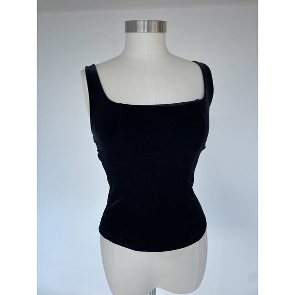 Vintage 90's Black Velvet Tank Top / Sleeveless / Goth / Grunge / Bodycon - Picture 2 of 7
